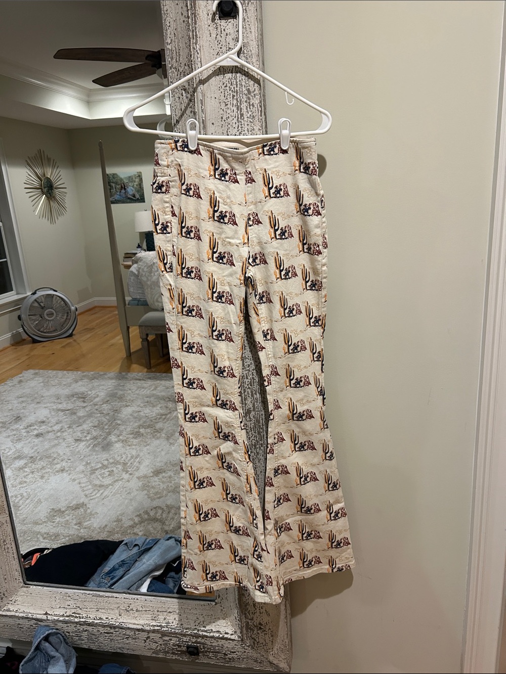 Women's Cream Boot Cut Pants with Desert Cactus Print